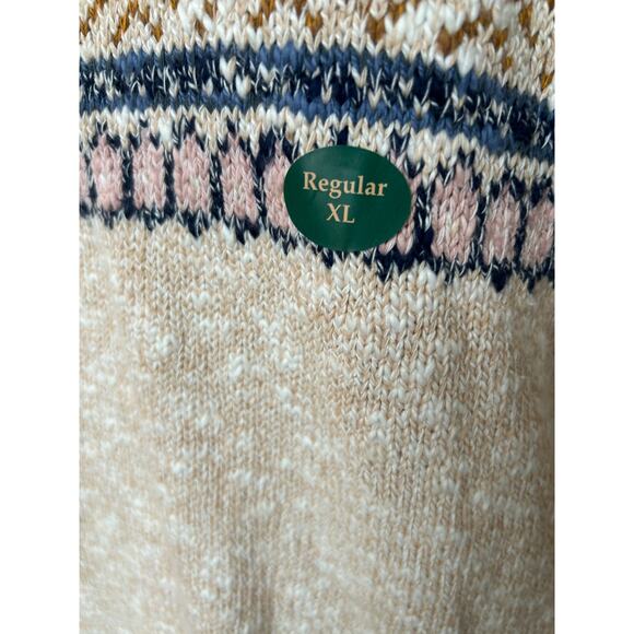 NEW L.L. Bean Cotton Ragg Crewneck Fair Isle Sweater in Tan sz XL Gorpcore Cozy - Picture 12 of 13